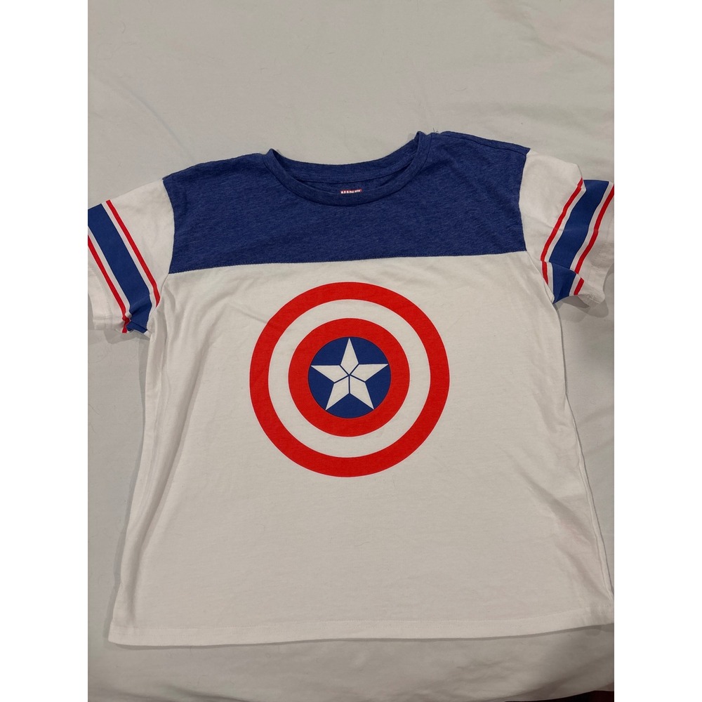 Marvel Captain America Shield Colorblock Graphic T-Shirt Blue White Womens XS